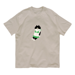 緑のビキニのねこ（中）オーガニックコットンTシャツ